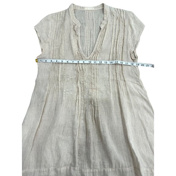 CP Shades Womens Linen V-Neck Pintuck Tunic Dress Cap-Sleeve Peach Beige Size S - Picture 6 of 8